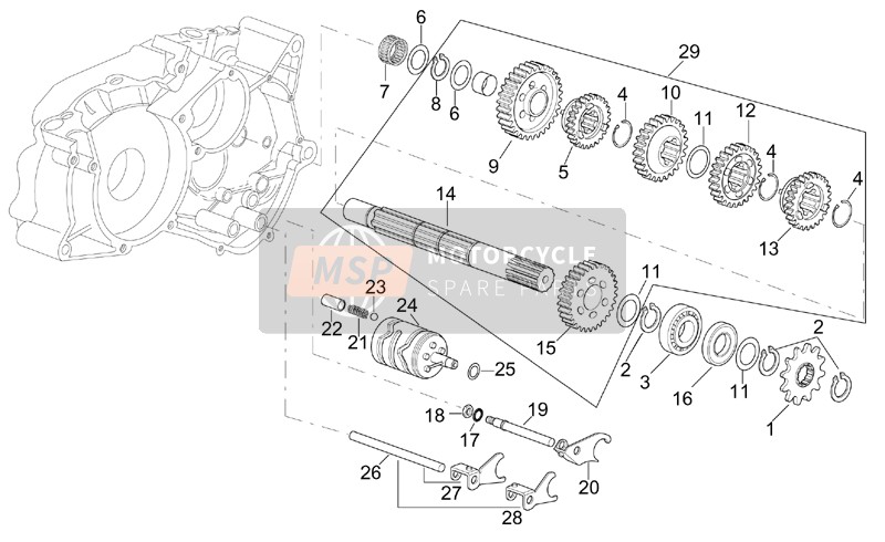 Aprilia RS 50 Tuono 2003 Gearbox Driven Shaft for a 2003 Aprilia RS 50 Tuono