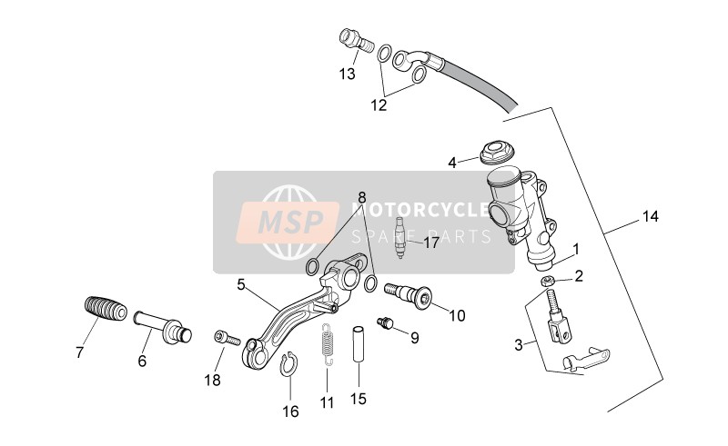 Aprilia RSV4 1000 APRC Factory STD SE 2012 Pompa freno posteriore per un 2012 Aprilia RSV4 1000 APRC Factory STD SE