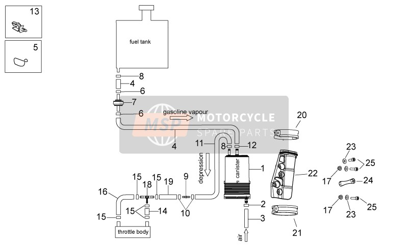 Aprilia RSV4 1000 APRC Factory STD SE 2011 Sistema de recuperación de vapor de combustible para un 2011 Aprilia RSV4 1000 APRC Factory STD SE