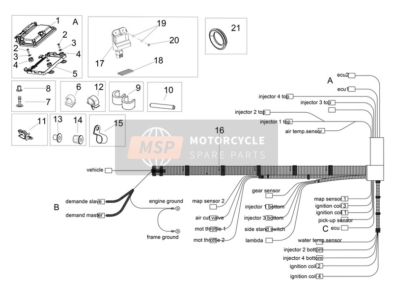 Aprilia RSV4 1000 Racing Factory E4 ABS (EU) 2018 Système électrique central pour un 2018 Aprilia RSV4 1000 Racing Factory E4 ABS (EU)