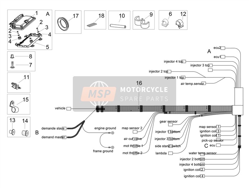 Aprilia RSV4 1000 RR E4 ABS (USA) 2018 Impianto elettrico centrale per un 2018 Aprilia RSV4 1000 RR E4 ABS (USA)