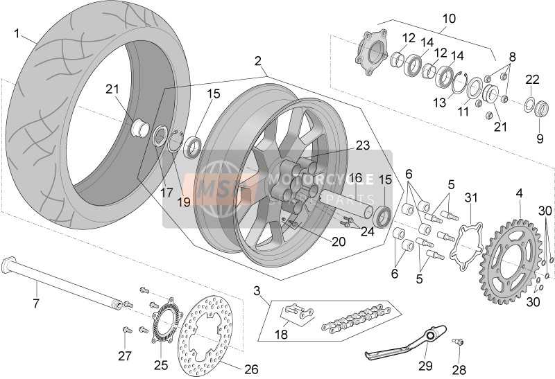 Aprilia RSV4 1000 RR EU 2018 Rueda trasera para un 2018 Aprilia RSV4 1000 RR EU