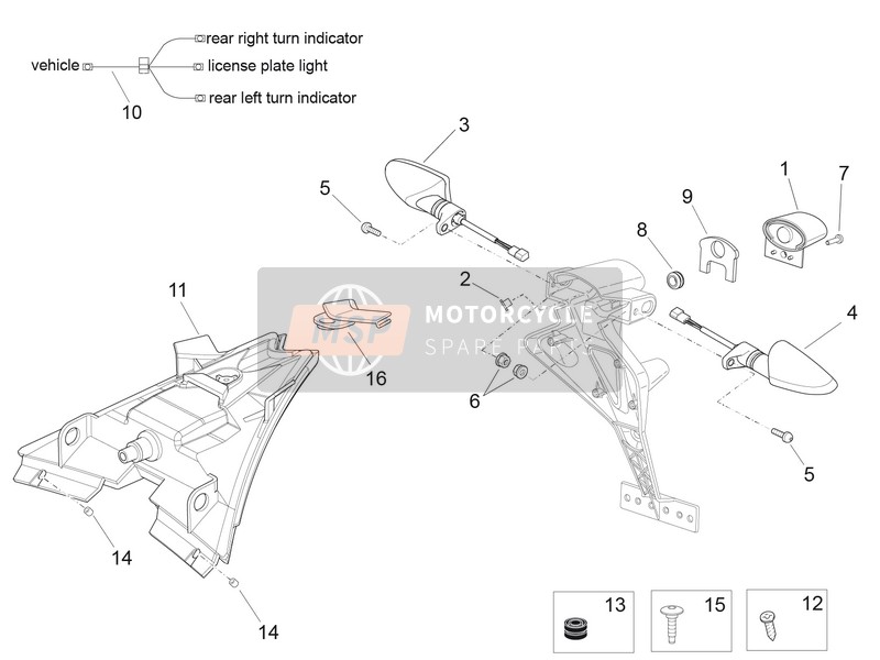 Aprilia RSV4 1000 RR EU 2017 Luces traseras para un 2017 Aprilia RSV4 1000 RR EU