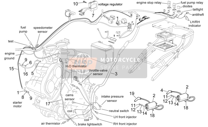 Aprilia RSV 1000 1998 Central Electrical System for a 1998 Aprilia RSV 1000