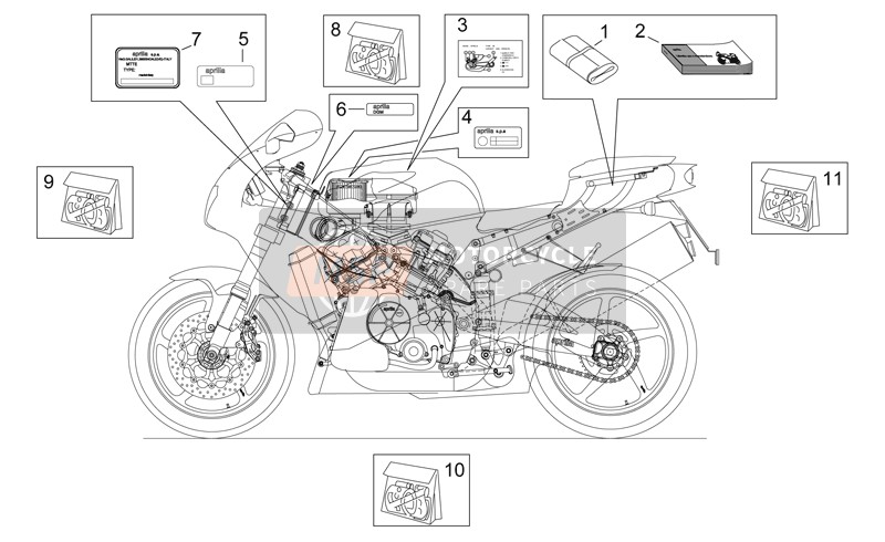 Aprilia RSV 1000 1999 Aufkleber und Plattenset für ein 1999 Aprilia RSV 1000