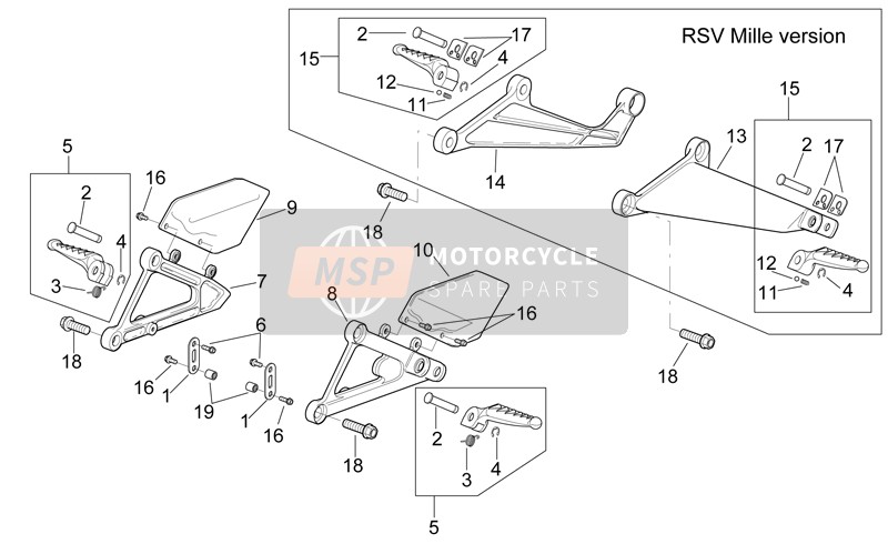 Aprilia RSV 1000 2000 Fußrasten für ein 2000 Aprilia RSV 1000