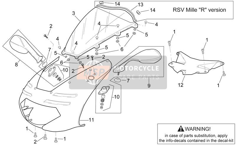 Aprilia RSV 1000 2000 Corps avant - Carénage avant pour un 2000 Aprilia RSV 1000