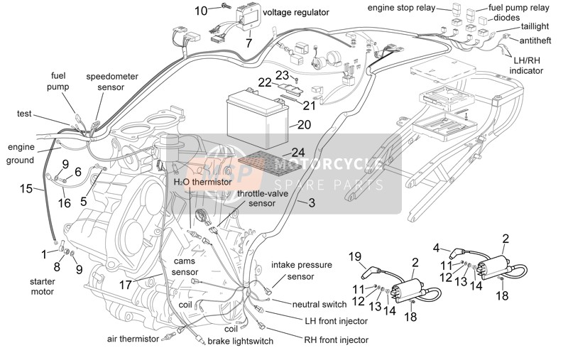 Aprilia RSV 1000 2000 Sistema eléctrico central para un 2000 Aprilia RSV 1000