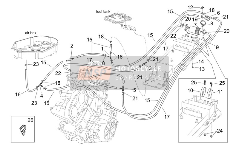 Aprilia RSV 1000 2001 Système de récupération de vapeur de carburant pour un 2001 Aprilia RSV 1000