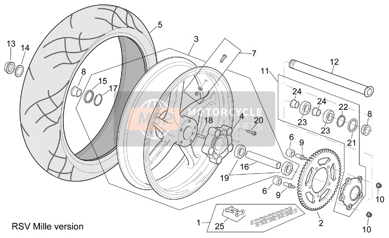 Aprilia RSV 1000 2003 Roue arrière RSV Mille Version pour un 2003 Aprilia RSV 1000