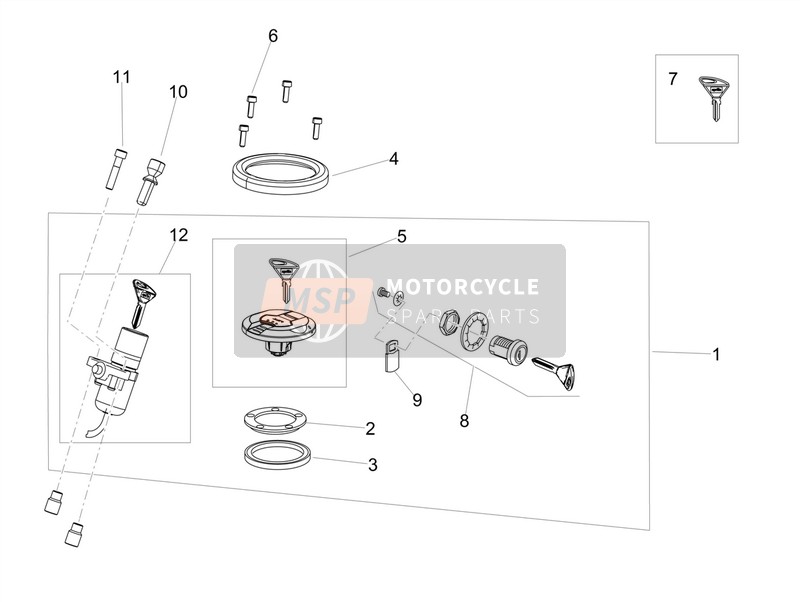 2R000502, Kit Serrure, Piaggio, 0