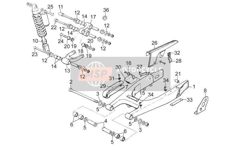 Aprilia RX 125 (eng.122cc) 1997 Swing Arm - Shock Absorber for a 1997 Aprilia RX 125 (eng.122cc)