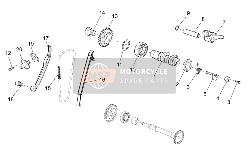 Aprilia RXV-SXV 450-550 2008 Système de distribution du cylindre arrière pour un 2008 Aprilia RXV-SXV 450-550