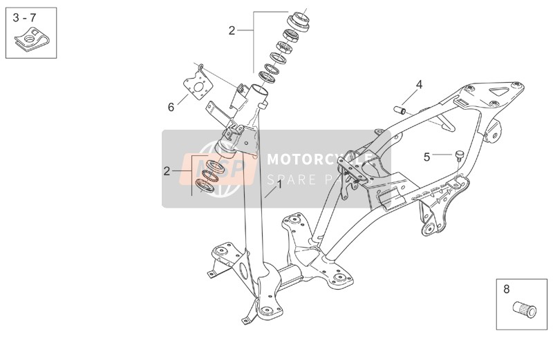 Aprilia Scarabeo 100 2T (eng. Yamaha) 2000 Frame for a 2000 Aprilia Scarabeo 100 2T (eng. Yamaha)