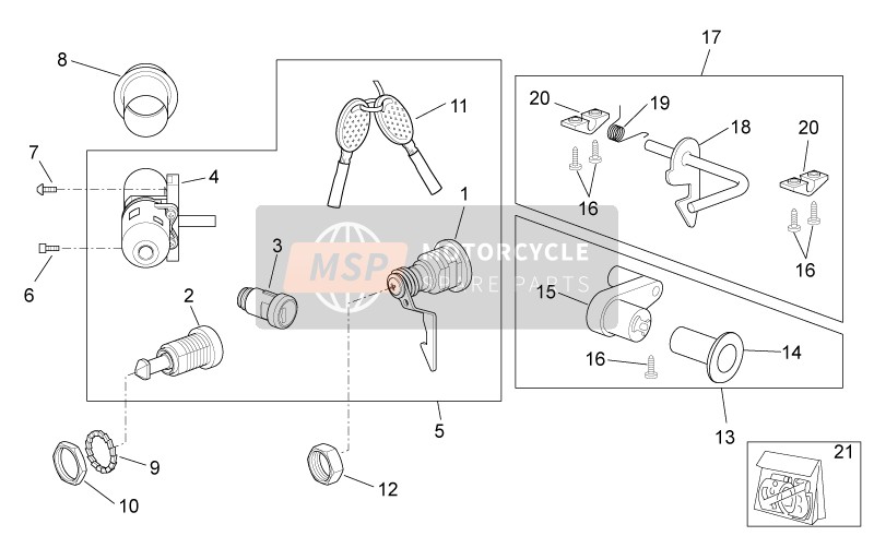 Aprilia Scarabeo 100 4T E3 2012 Decalcomania - Kit hardware di blocco per un 2012 Aprilia Scarabeo 100 4T E3