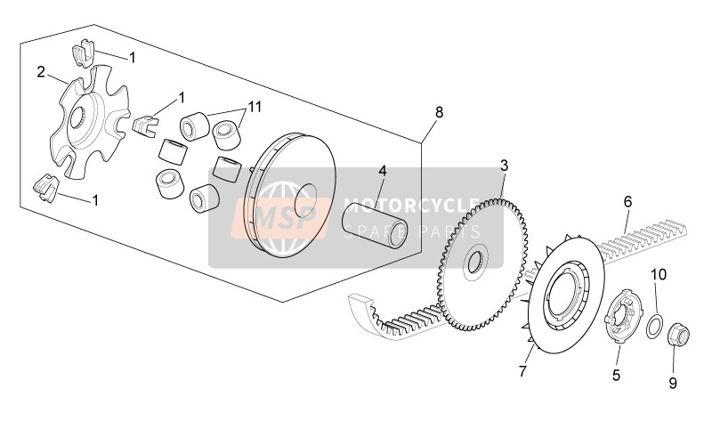 Aprilia Scarabeo 100 4T E3 2010 Variator for a 2010 Aprilia Scarabeo 100 4T E3