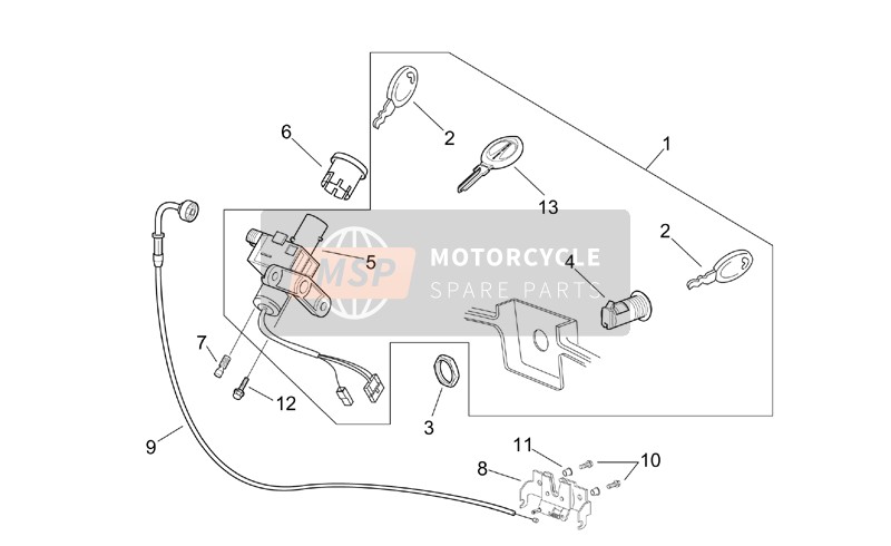 Aprilia Scarabeo 125-200 E2 (eng.Piaggio) 2003 Kit hardware di blocco per un 2003 Aprilia Scarabeo 125-200 E2 (eng.Piaggio)