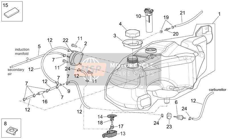 Aprilia Scarabeo 125-200 E3 (eng.Piaggio) 2006 Fuel Tank for a 2006 Aprilia Scarabeo 125-200 E3 (eng.Piaggio)