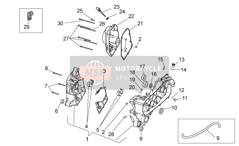 Aprilia Scarabeo 125-200 Light Carb. 2009 Kurbelgehäuse für ein 2009 Aprilia Scarabeo 125-200 Light Carb.