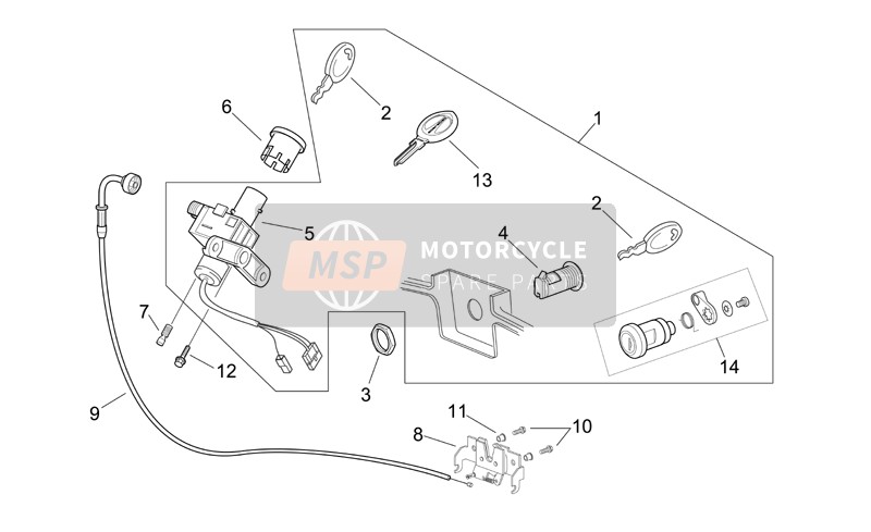 Aprilia Scarabeo 125-250 E2 (eng.Piaggio) 2006 Lock Hardware Kit for a 2006 Aprilia Scarabeo 125-250 E2 (eng.Piaggio)