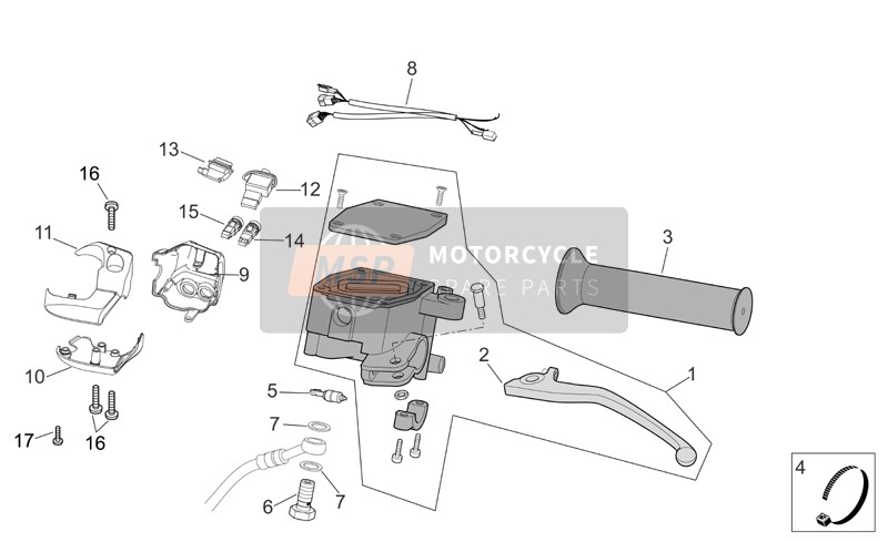 Aprilia Scarabeo 250 Light E3 2008 LH Les contrôles pour un 2008 Aprilia Scarabeo 250 Light E3