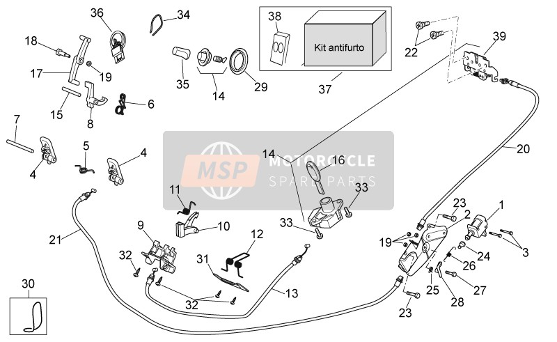 Aprilia Scarabeo 400-492-500 Light 2006 Kit hardware di blocco per un 2006 Aprilia Scarabeo 400-492-500 Light