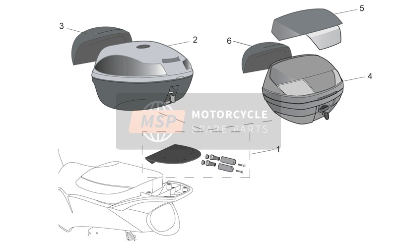 Aprilia Scarabeo 400-492-500 Light 2008 Accesorio - Parte superior/Casos I para un 2008 Aprilia Scarabeo 400-492-500 Light