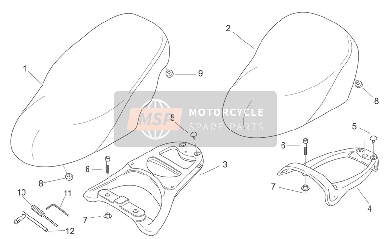 Aprilia Scarabeo 50 2T E2 (eng. Piaggio) 2008 Asiento - Portador para un 2008 Aprilia Scarabeo 50 2T E2 (eng. Piaggio)