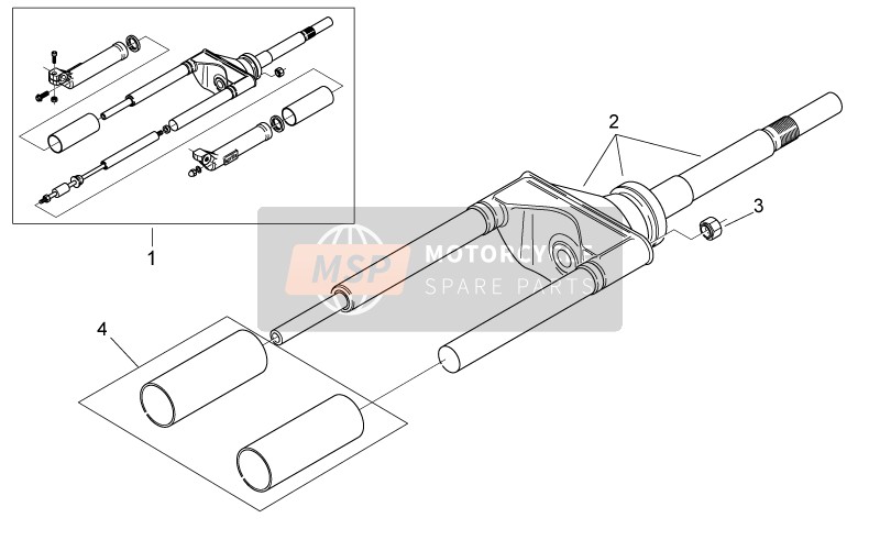 Aprilia Scarabeo 50 2T E2 (eng. Piaggio) 2010 Front Fork I for a 2010 Aprilia Scarabeo 50 2T E2 (eng. Piaggio)