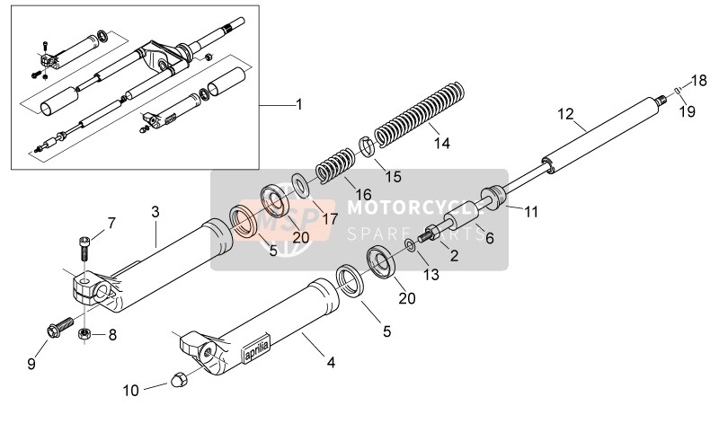 Aprilia Scarabeo 50 2T E2 NET 2010 Front Fork II for a 2010 Aprilia Scarabeo 50 2T E2 NET