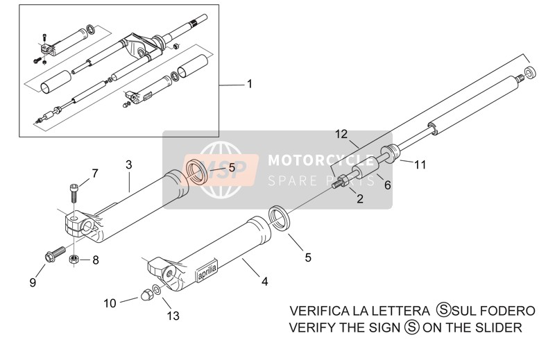 Aprilia Scarabeo 50 2T (eng. Minarelli) 1998 Front Fork II for a 1998 Aprilia Scarabeo 50 2T (eng. Minarelli)