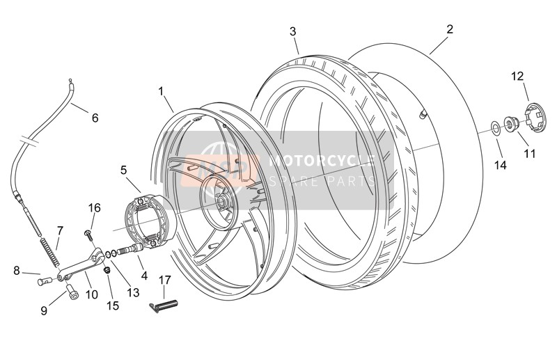 Aprilia Scarabeo 50 2T (eng. Minarelli) 1998 Rear Wheel - Drum Brake for a 1998 Aprilia Scarabeo 50 2T (eng. Minarelli)