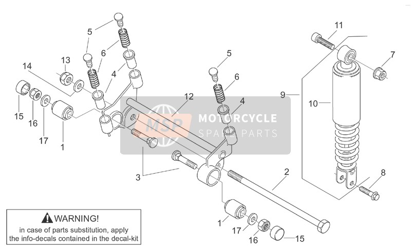 Aprilia Scarabeo 50 2T (eng. Minarelli) 2005 R.Shock Absorber-Connect. Rod for a 2005 Aprilia Scarabeo 50 2T (eng. Minarelli)