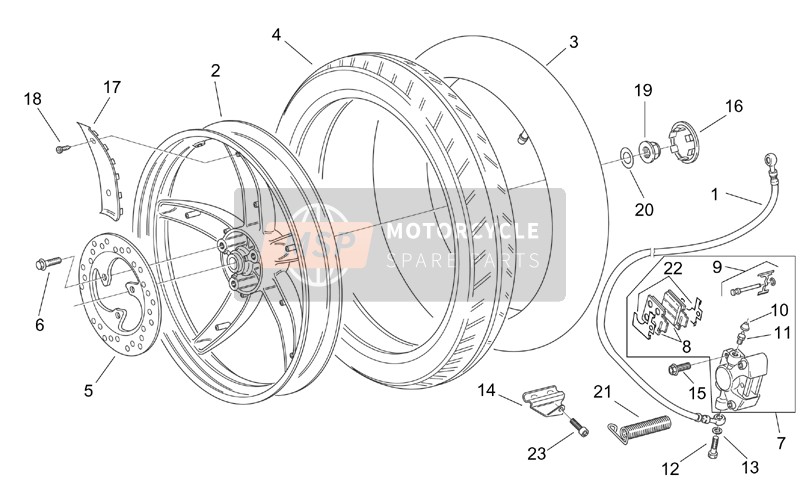 Aprilia Scarabeo 50 2T (eng. Minarelli) 2000 Rear Wheel - Disc Brake for a 2000 Aprilia Scarabeo 50 2T (eng. Minarelli)