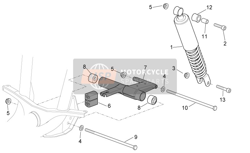 Aprilia Scarabeo 50 4T 2V E2 2003 R.Shock Absorber-Connect. Rod for a 2003 Aprilia Scarabeo 50 4T 2V E2