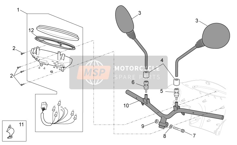 Aprilia Scarabeo 50 4T 2V E2 2009 Handlebar - Dashboard for a 2009 Aprilia Scarabeo 50 4T 2V E2