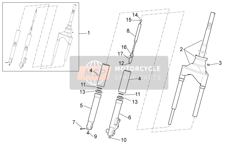 Aprilia Scarabeo 50 4T 4V NET 2009 Forcella anteriore per un 2009 Aprilia Scarabeo 50 4T 4V NET