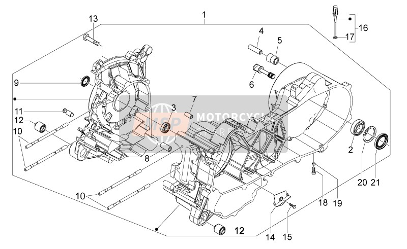 Aprilia Scarabeo 50 4T 4V NET 2010 Manivela-Caso para un 2010 Aprilia Scarabeo 50 4T 4V NET