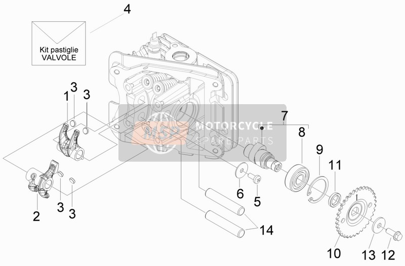 Aprilia Scarabeo 50 4T 4V NET 2010 Klepbediening voor een 2010 Aprilia Scarabeo 50 4T 4V NET