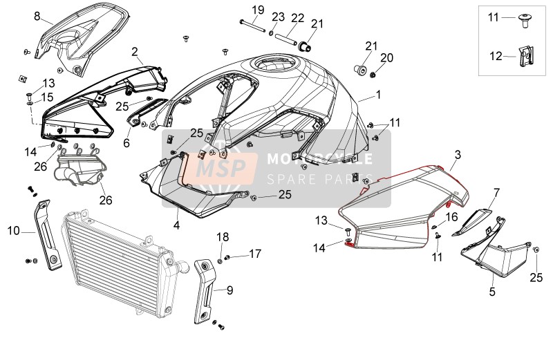 89599600XR4, Rh Air Duct, Red, Piaggio, 2