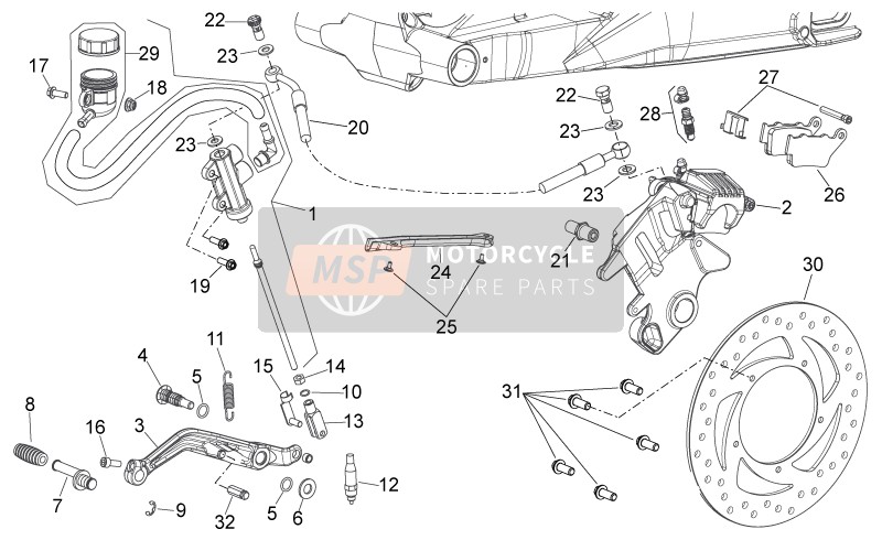 Aprilia Shiver 750 GT 2009 Achterremsysteem voor een 2009 Aprilia Shiver 750 GT