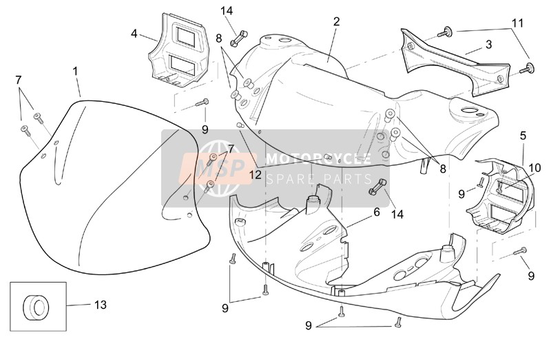 Aprilia SR 125-150 1999 Cuerpo delantero - Carenado delantero para un 1999 Aprilia SR 125-150