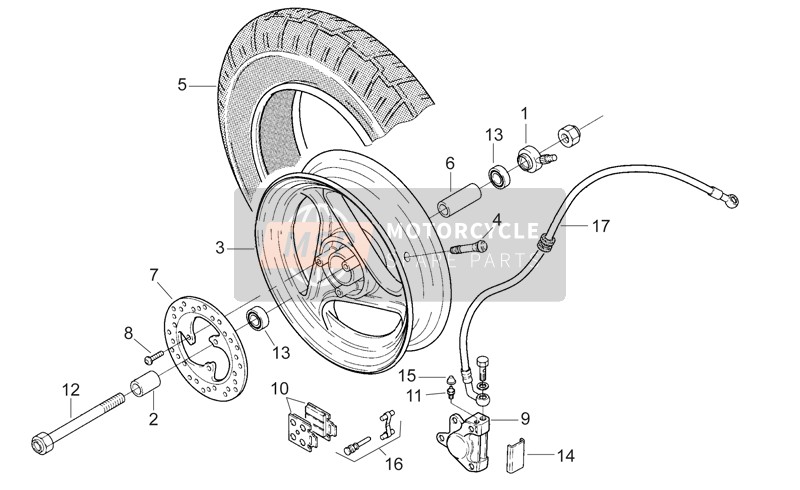 Aprilia SR 50 H2O 1996 Front Wheel for a 1996 Aprilia SR 50 H2O