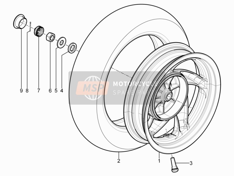 Aprilia SR Motard 125 4T E3 2014 Rear Wheel for a 2014 Aprilia SR Motard 125 4T E3