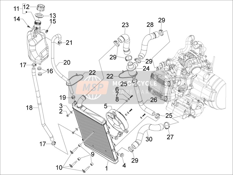 Aprilia SRV 850 4T 8V E3 2013 Système de refroidissement pour un 2013 Aprilia SRV 850 4T 8V E3
