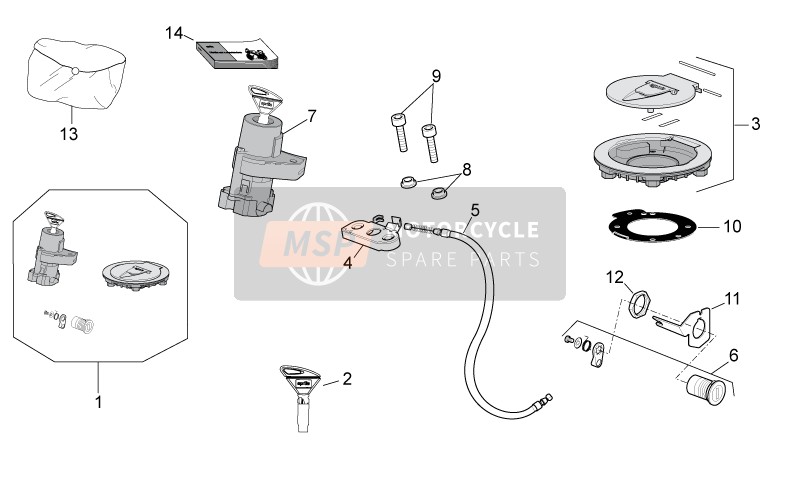 Aprilia Tuono 1000 V4 R STD-APRC 2011 Lock Hardware Kit for a 2011 Aprilia Tuono 1000 V4 R STD-APRC