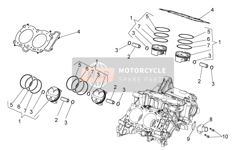 Aprilia Tuono 1000 V4 R STD-APRC 2012 Cylinder - Piston for a 2012 Aprilia Tuono 1000 V4 R STD-APRC