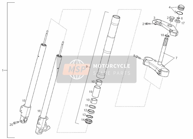 Derbi GPR 50 R E2 & GPR 50 REPLICA E2 2ver 2008 Forcella anteriore per un 2008 Derbi GPR 50 R E2 & GPR 50 REPLICA E2 2ver