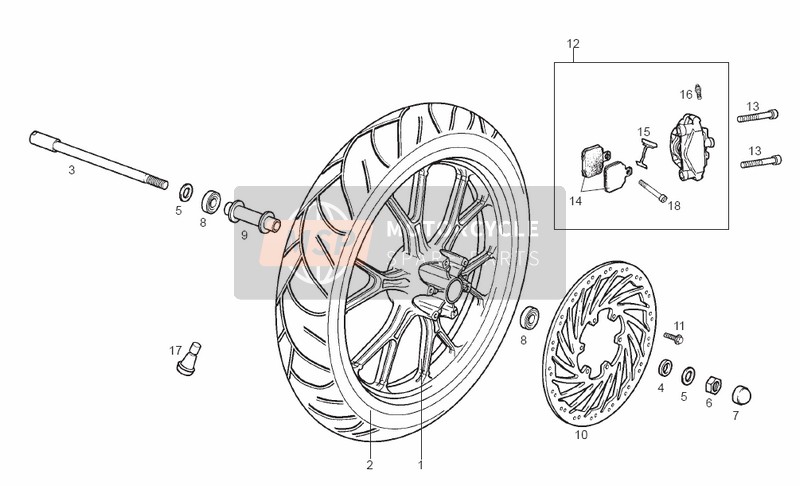 Derbi GPR 50 R E2 & GPR 50 REPLICA E2 2ver 2008 Front Wheel for a 2008 Derbi GPR 50 R E2 & GPR 50 REPLICA E2 2ver