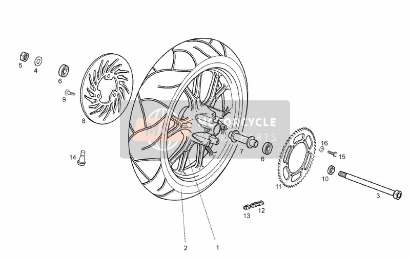 Derbi MULHACEN 125 4T E3 2009 Rear Wheel (2) for a 2009 Derbi MULHACEN 125 4T E3